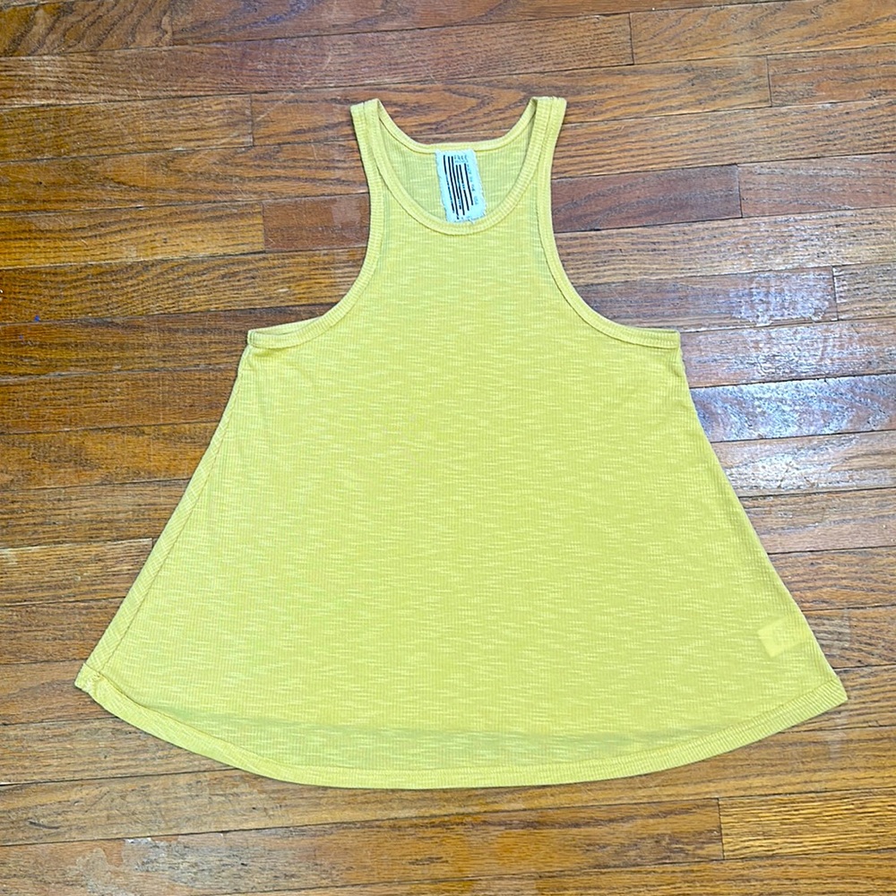 Free People Sz Small La Nite Yellow Ribbed Cotton Racerback A Line Tank Top